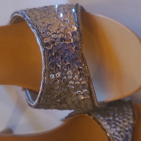 Joey Silver Sparkle Heels Size 6 Mules Stelettos Sequins - Picture 2 of 8